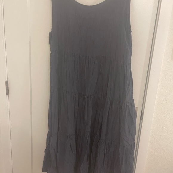 Eileen Fisher Old Money Silk Pleated Layered Charcoal Sleeveless Maxi Dress - Picture 8 of 9